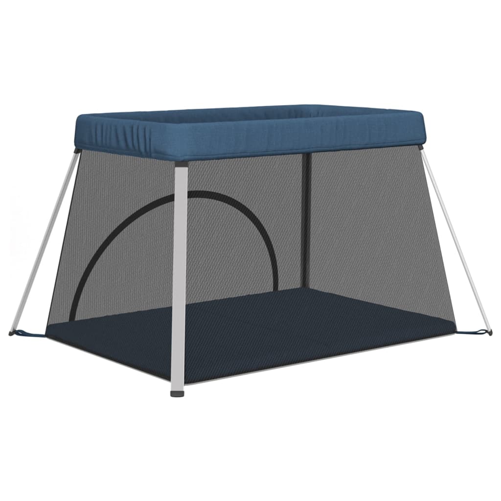 Box per Bambini con Materasso Blu Marino Tessuto di Lino 10304