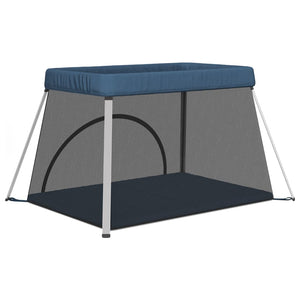 Box per Bambini con Materasso Blu Marino Tessuto di Lino 10304