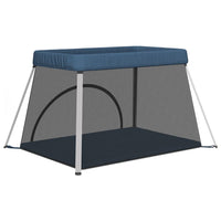 Box per Bambini con Materasso Blu Marino Tessuto di Lino 10304