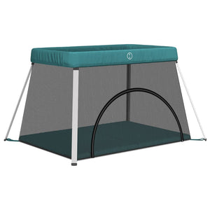 Box per Bambini con Materasso Verde Tessuto di Lino cod mxl 69878