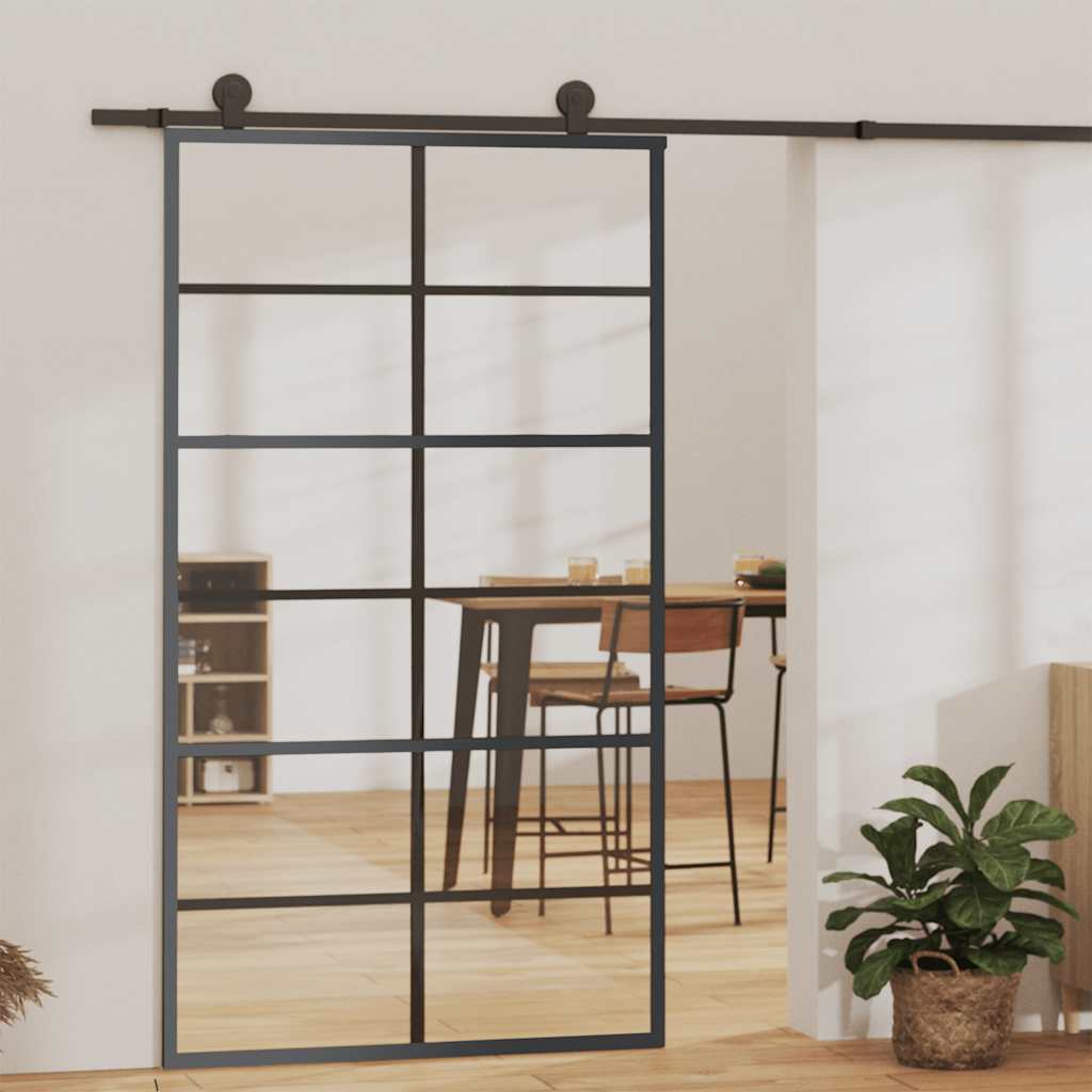 Porta Scorrevole in Vetro ESG e Alluminio 102x205 cm Nera cod mxl 78504