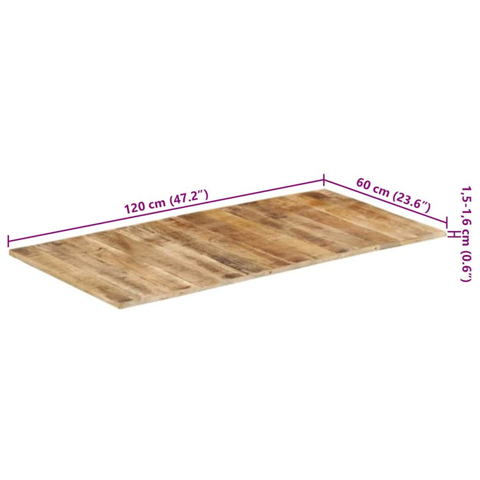 Piano del Tavolo 120x60x(1,5-1,6) cm in Legno di Mango Grezzo 328336