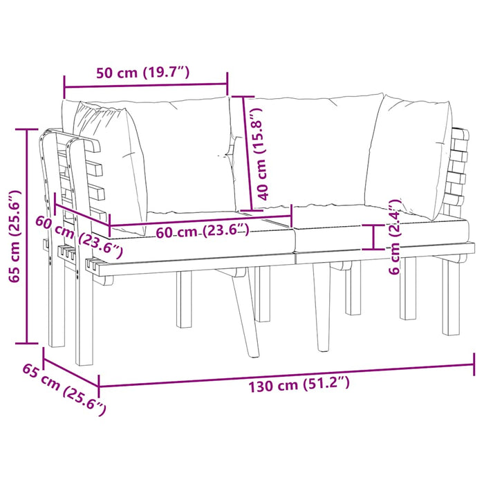 Divano da Giardino a 2 Posti e Cuscini Legno Massello di Acacia 316264