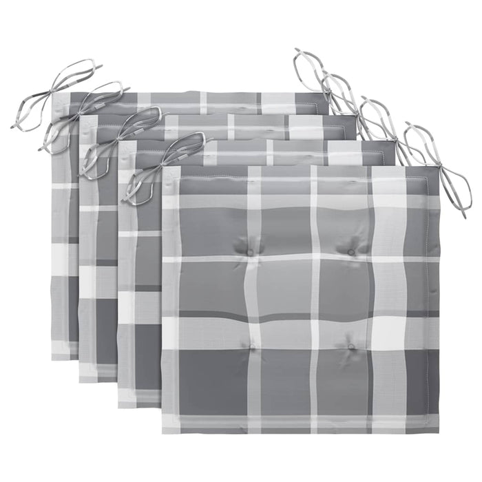 Sedie Giardino 4 pz e Cuscini Grigi a Quadri Massello di Teak 3073018