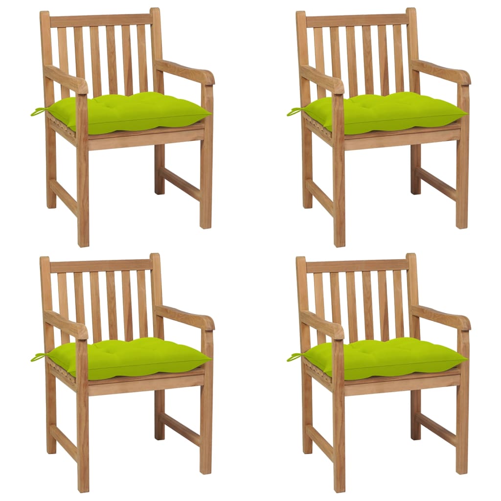 Sedie Giardino 4 pz e Cuscini Verde Brillante Massello di Teak cod mxl 19325