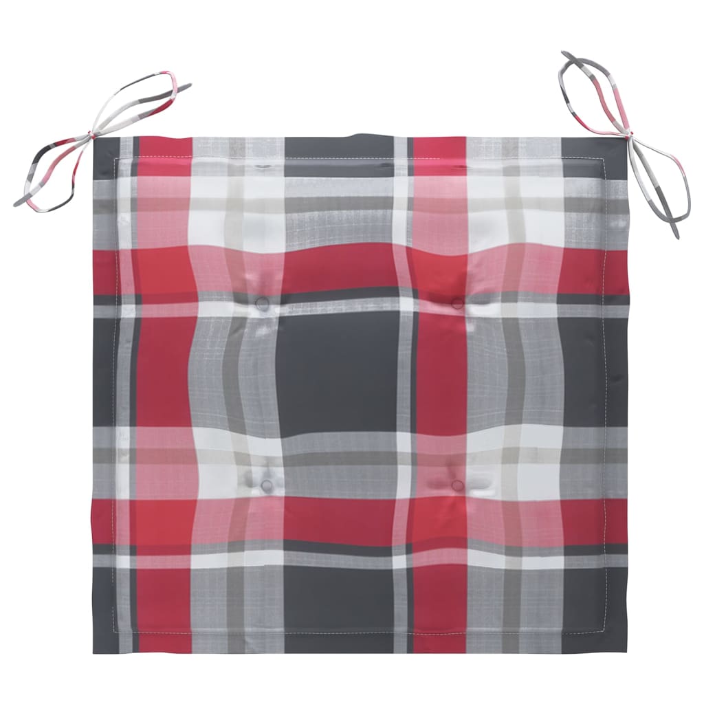 Sedie Giardino 6 pz con Cuscini Rossi a Quadri Massello di Teak 3073044