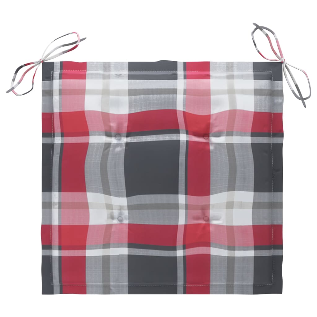 Sedie Giardino 8 pz con Cuscini Rossi a Quadri Massello di Teak 3073071