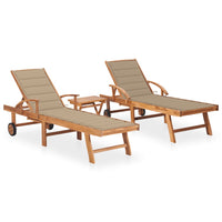 Set di 2 sdraio sedia a sdraio prendisole lettino da giardino terrazza arredamento da esterno con tavolo e cuscino in legno massello di teak 02_0012094