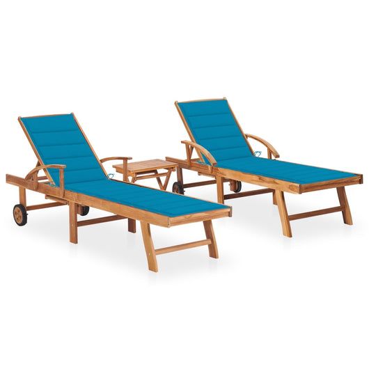 Set di 2 sedie a sdraio lettino prendisole mobili da giardino terrazza tavolo e cuscino in legno massello di teak 02_0012085