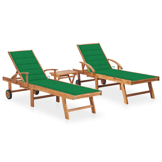 Set di 2 sdraio sedia a sdraio prendisole lettino da giardino terrazza arredamento da esterno con tavolo e cuscino in legno massello di teak 02_0012091
