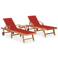 Lettini Prendisole 2 pz con Tavolo e Cuscino Massello di Teak cod mxl 76221