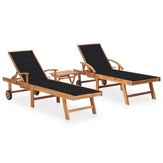 Set di 2 sdraio sedia a sdraio prendisole lettino da giardino terrazza arredamento da esterno con tavolo e cuscino in legno massello di teak 02_0012082