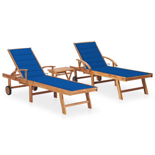 Set di 2 sedie a sdraio lettino prendisole mobili da giardino terrazza tavolo e cuscino in legno massello di teak 02_0012093
