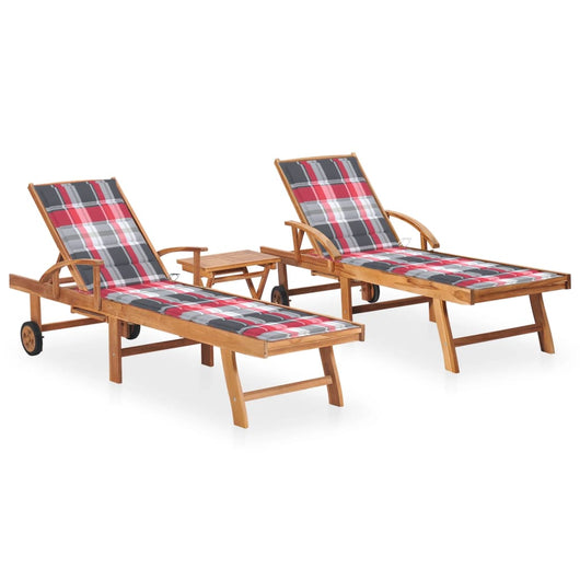 Set di 2 sdraio sedia a sdraio prendisole lettino da giardino terrazza arredamento da esterno con tavolo e cuscino in legno massello di teak 02_0012083