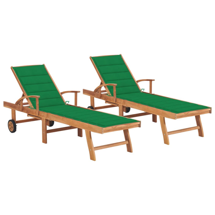 Set di 2 sedie a sdraio sedia a sdraio lettino da giardino lettino da giardino terrazza mobili da esterno con cuscino verde legno massello di teak 02_0012038