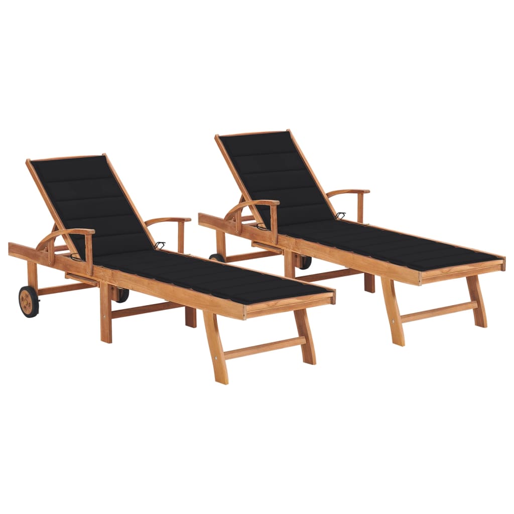 Lettini Prendisole 2 pz con Cuscino Nero in Legno di Teak cod mxl 5660