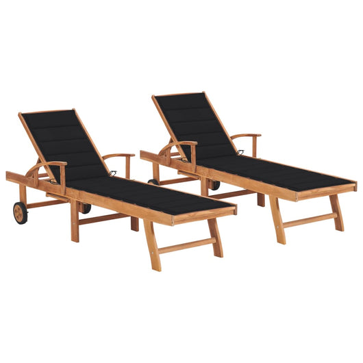 Lettini Prendisole 2 pz con Cuscino Nero in Legno di Teak cod mxl 5660