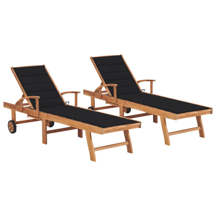 Lettini Prendisole 2 pz con Cuscino Nero in Legno di Teak cod mxl 5660