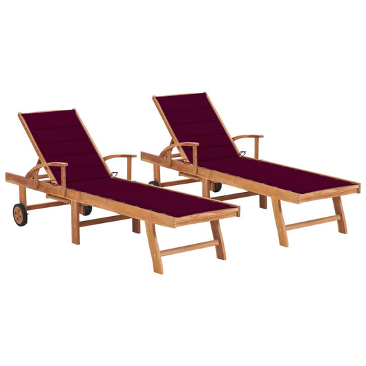 Lettini Prendisole 2 pz con Cuscino Rosso Vino in Legno di Teak cod mxl 9259