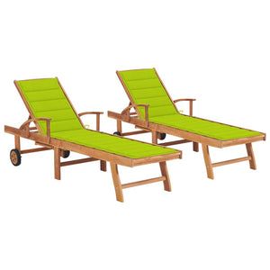 Lettini Prendisole 2 pz con Cuscino Verde Brillante in Teak cod mxl 8396