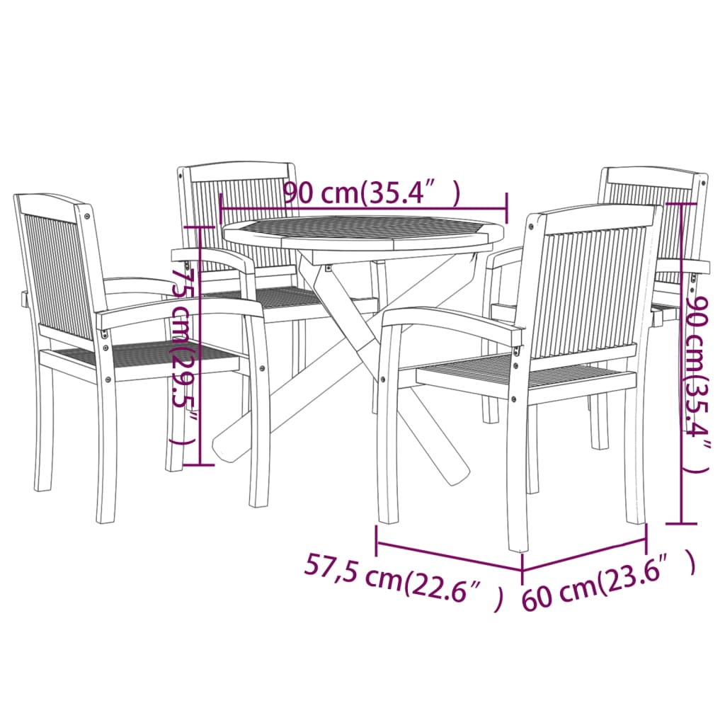 Set da Pranzo per Giardino 5 pz in Legno Massello di Teak cod mxl 39776
