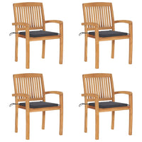 Sedie da Giardino Impilabili 4 pz con Cuscini Massello di Teak