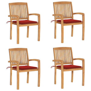 Sedie da Giardino Impilabili 4 pz con Cuscini Massello di Teak cod mxl 8405