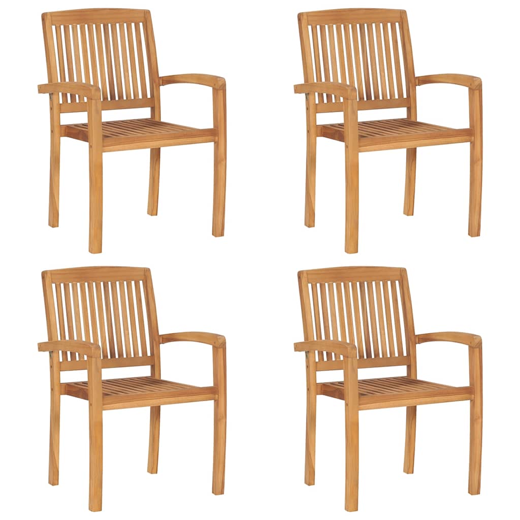 Sedie da Giardino Impilabili 4 pz con Cuscini Massello di Teak 3073218