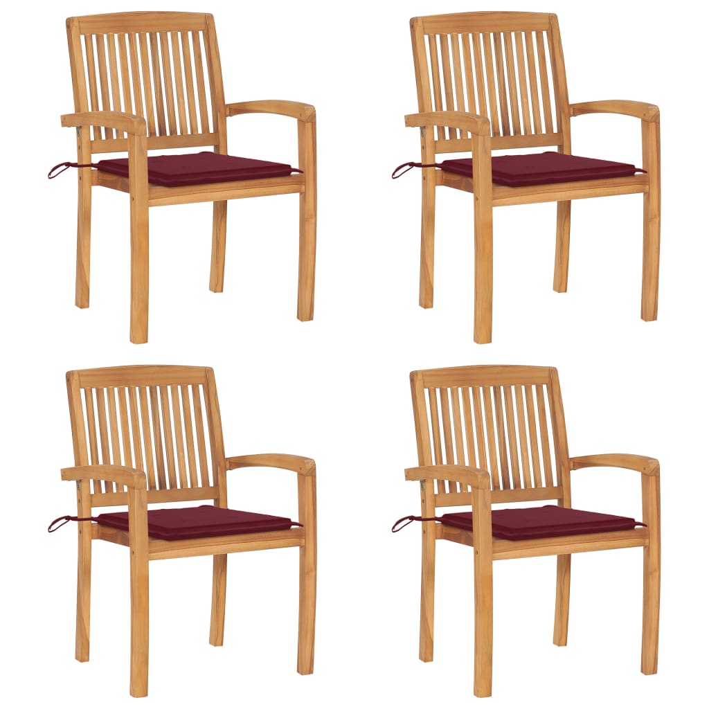 Sedie da Giardino Impilabili 4 pz con Cuscini Massello di Teak cod mxl 6013