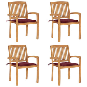 Sedie da Giardino Impilabili 4 pz con Cuscini Massello di Teak cod mxl 6013