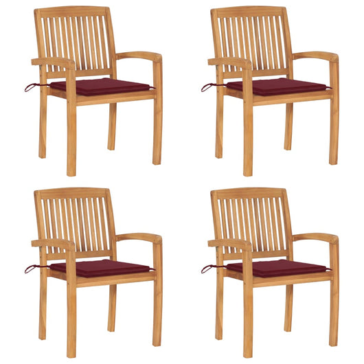 Sedie da Giardino Impilabili 4 pz con Cuscini Massello di Teak cod mxl 6013