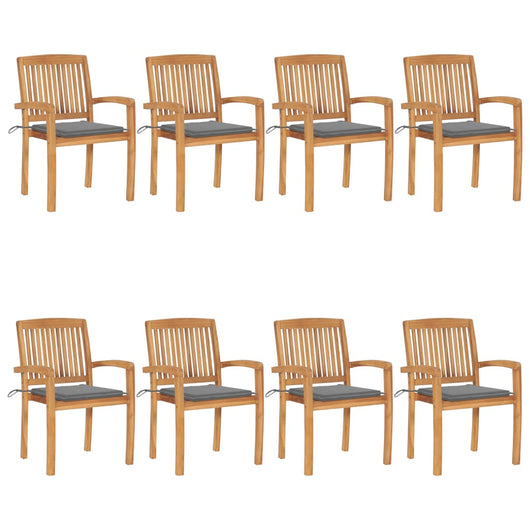 Sedie da Giardino Impilabili 8 pz con Cuscini Massello di Teak