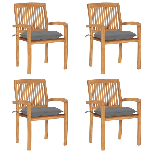 Sedie da Giardino Impilabili 4 pz con Cuscini Massello di Teak cod mxl 12786