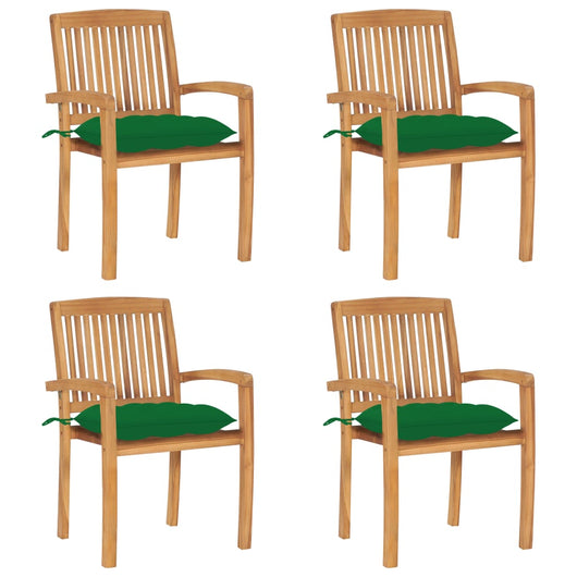 Sedie da Giardino Impilabili 4 pz con Cuscini Massello di Teak