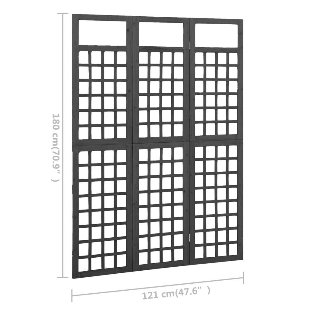 Divisorio a 3 Pannelli-Set di 3 pannelli Paravento in Legno di Abete Nero 121x180 cm