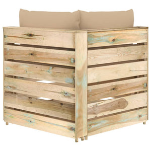 Divano Angolare Modulare con Cuscini in Legno Impregnato Verde cod mxl 67129