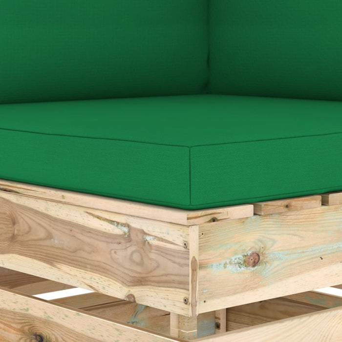 vidaXL Divano Angolare Modulare con Cuscini in Legno Impregnato Verde