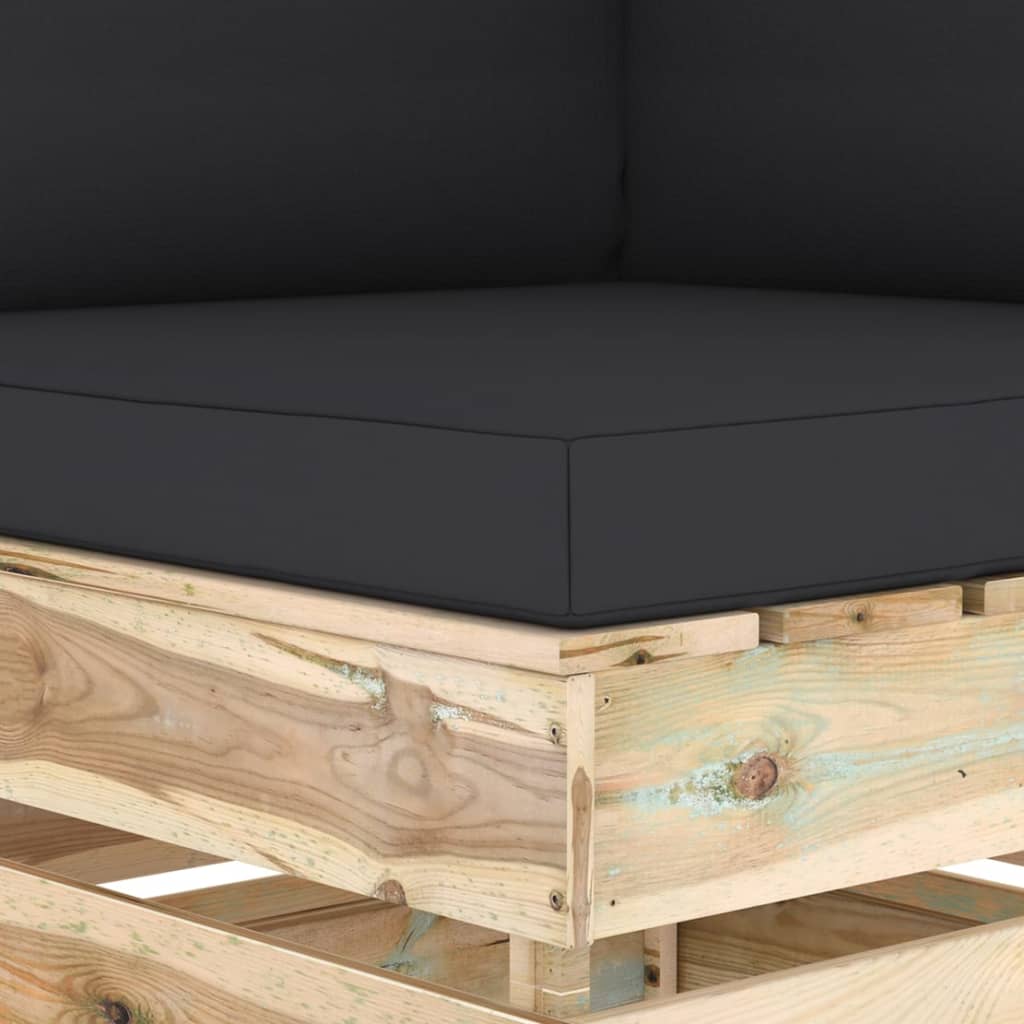 vidaXL Divano Angolare Modulare con Cuscini in Legno Impregnato Verde