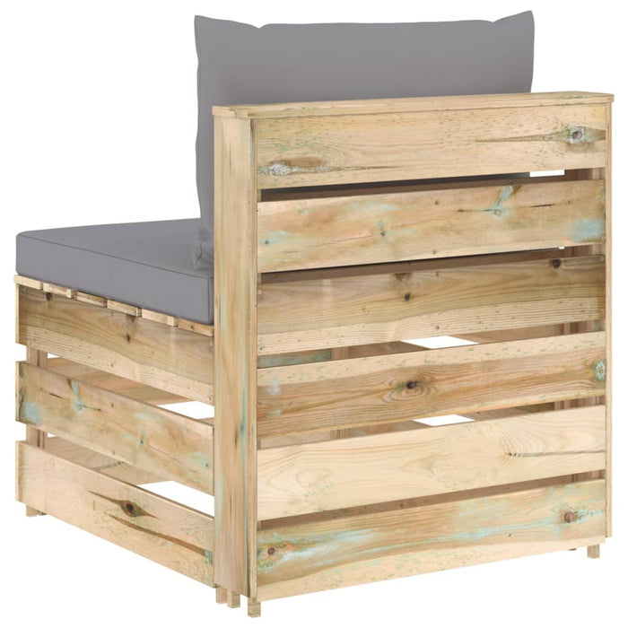 Divano Centrale Modulare con Cuscini in Legno Impregnato Verde 3074508