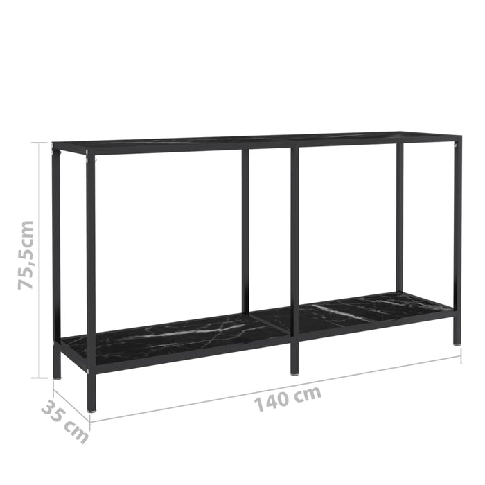 Tavolo Consolle Nero 140x35x75,5 cm in Vetro Temperato 331697