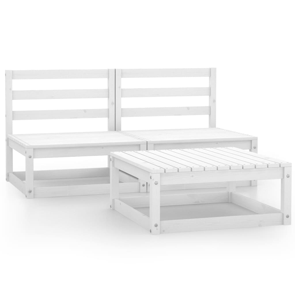 Set Divani da Giardino 3 pz Bianco in Legno Massello di Pino 3075235