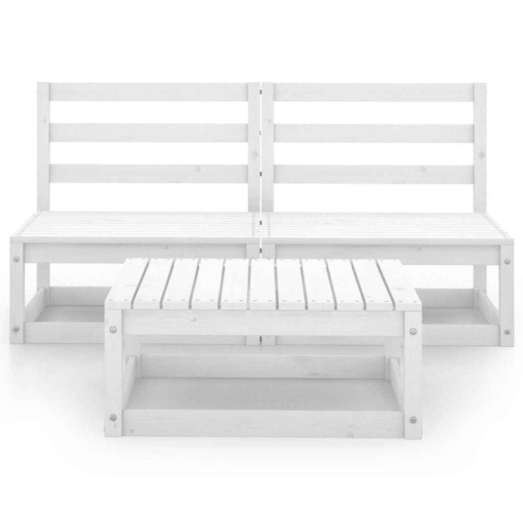 Set Divani da Giardino 3 pz Bianco in Legno Massello di Pino 3075235