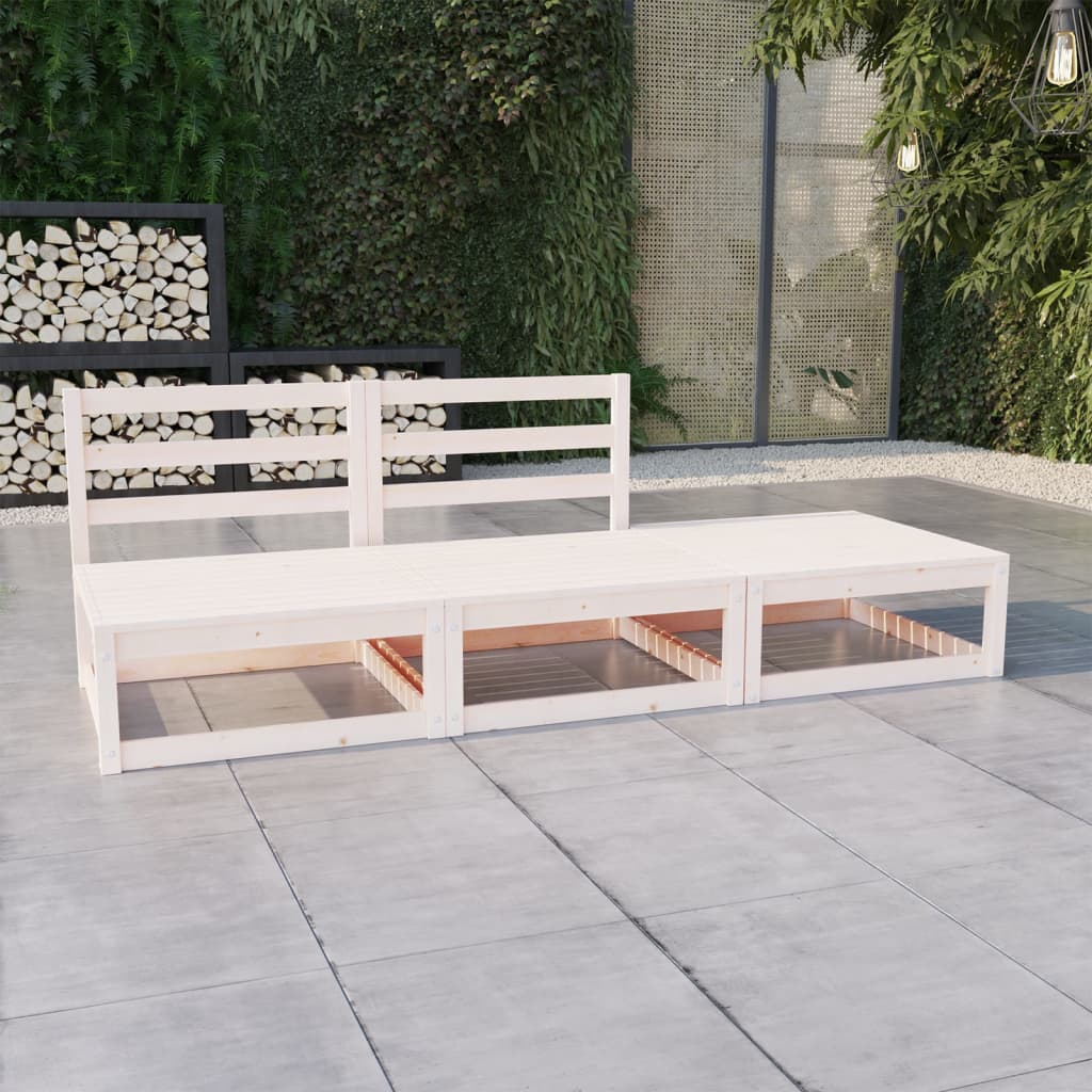 Set Divani da Giardino 3 pz Bianco in Legno Massello di Pino 3075235