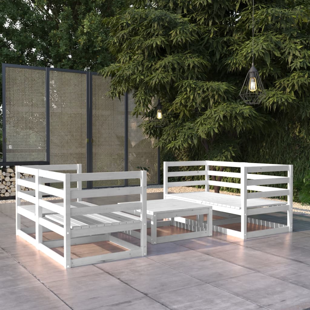 Set Divani da Giardino 5 pz Bianco in Legno Massello di Pino 3075255