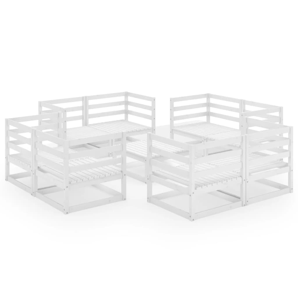 Set Divani da Giardino 9 pz Bianco in Legno Massello di Pino 3075290