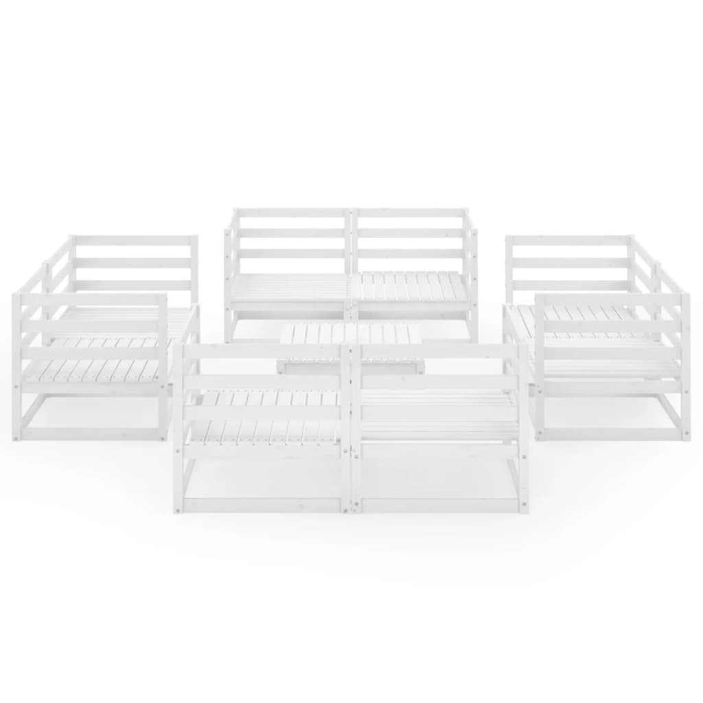 Set Divani da Giardino 9 pz Bianco in Legno Massello di Pino 3075290