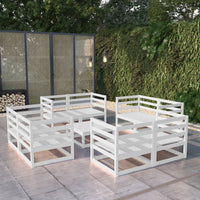 Set Divani da Giardino 9 pz Bianco in Legno Massello di Pino 3075290