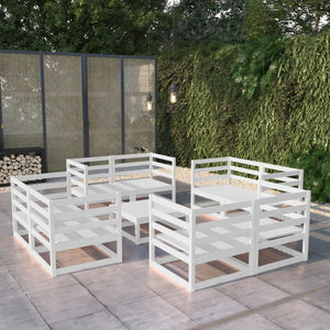 Set Divani da Giardino 9 pz Bianco in Legno Massello di Pino 3075290