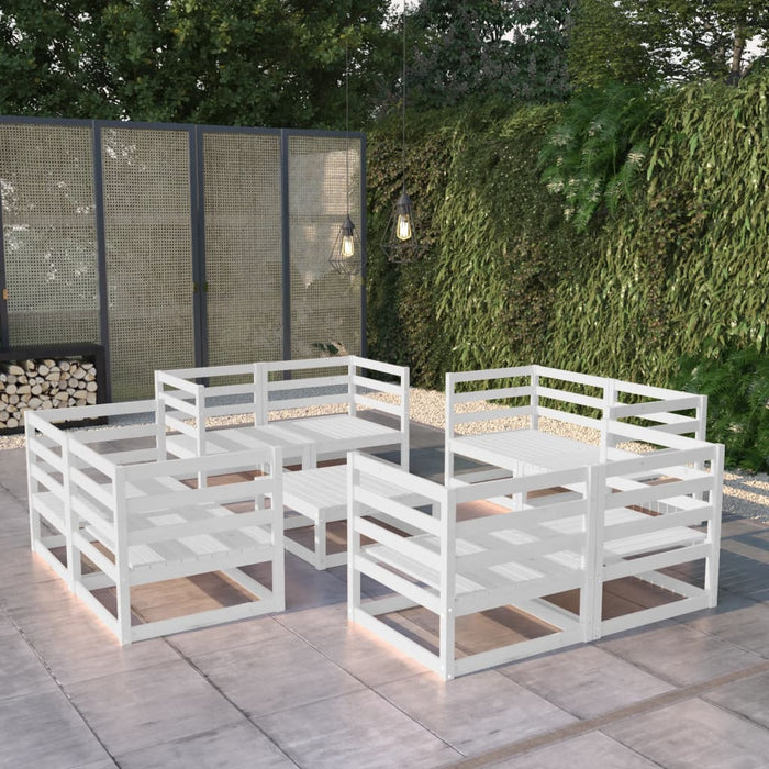 Set Divani da Giardino 9 pz Bianco in Legno Massello di Pino 3075290