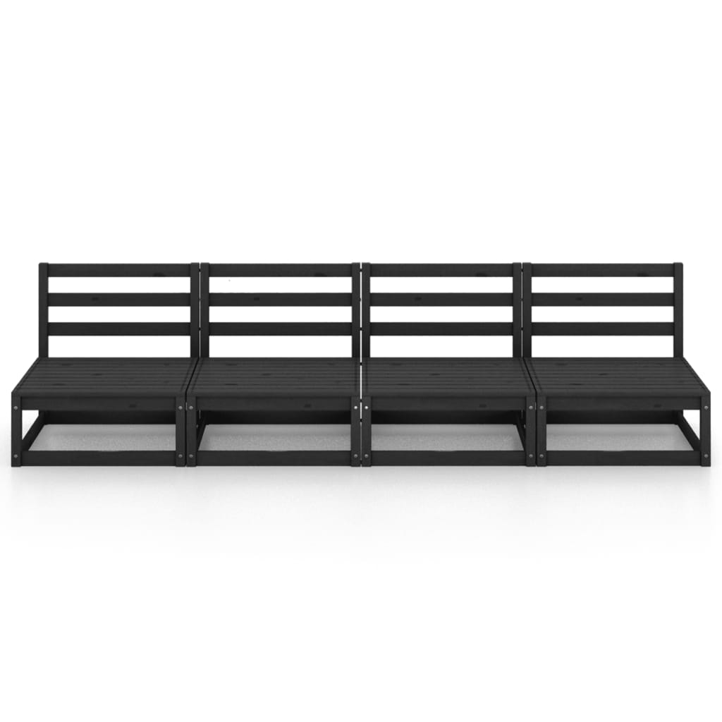 Divano da Giardino a 4 Posti Nero in Legno Massello di Pino 3075343